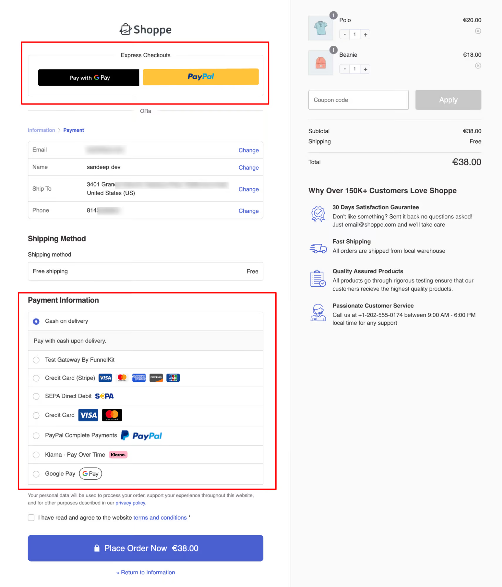 Different payment methods for customers